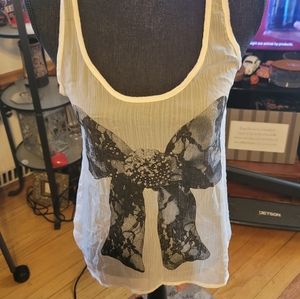 Wet Seal Tank Top with Lace Bow with Rhinestones